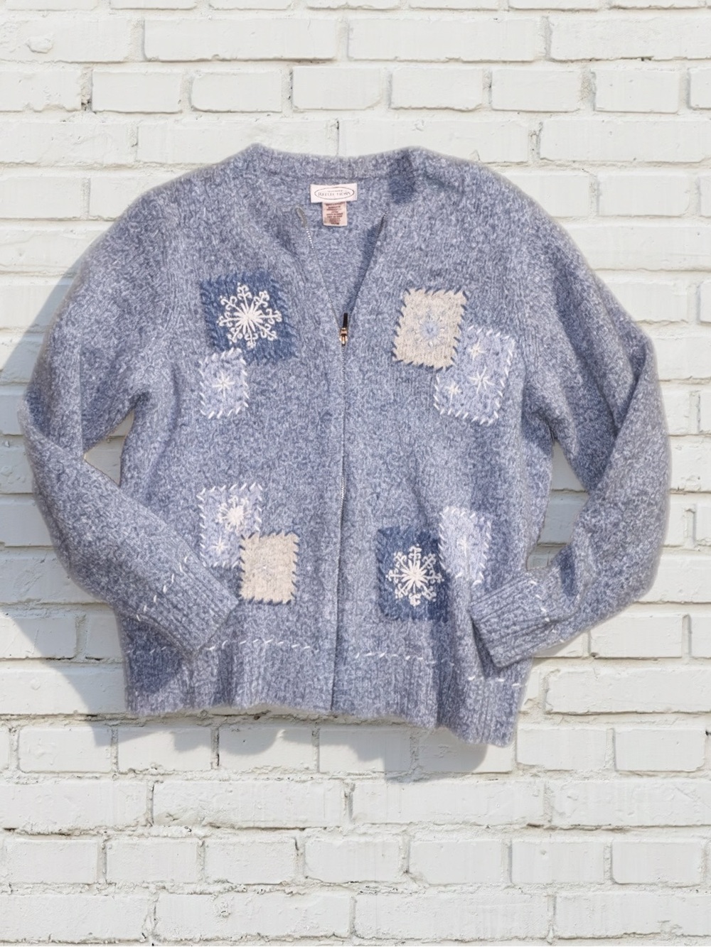 Vintage Cottagecore Cotton Blend Northern Reflections Patchwork Snowflake Zip Up
